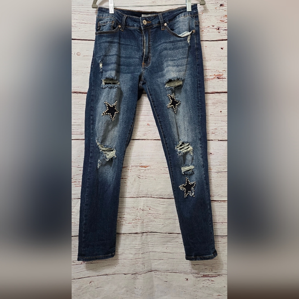KanCan Midnight Blue Star Embellished Skinny Jeans